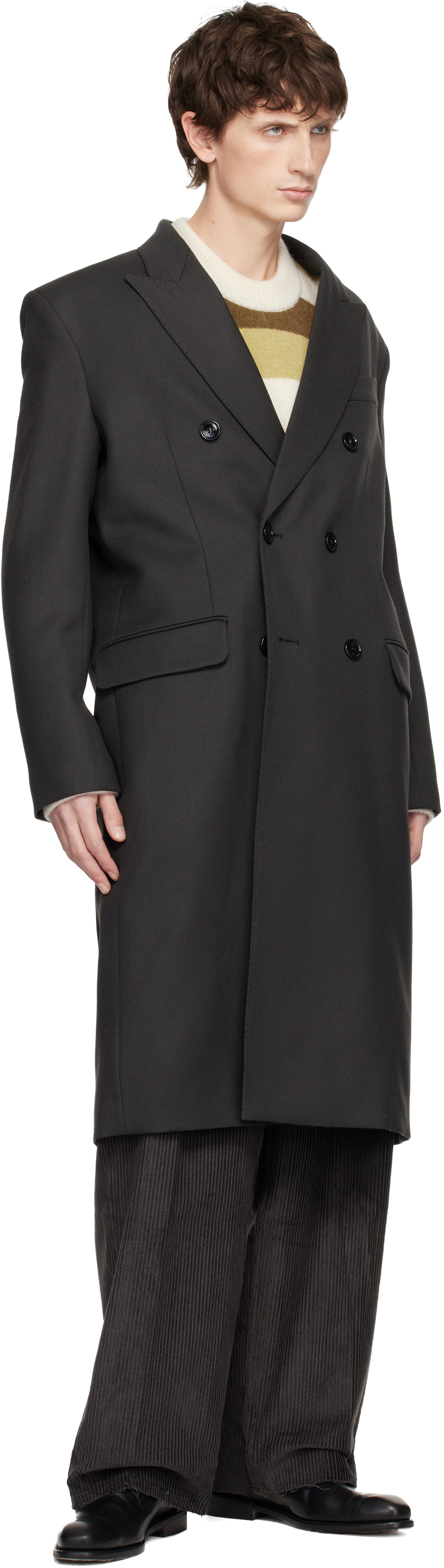 AMI Paris Gray Wool Double Breasted Straight Coat