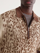 Beams Plus - Leopard-Jacquard Cotton-Blend Half-Zip Polo Shirt - Neutrals