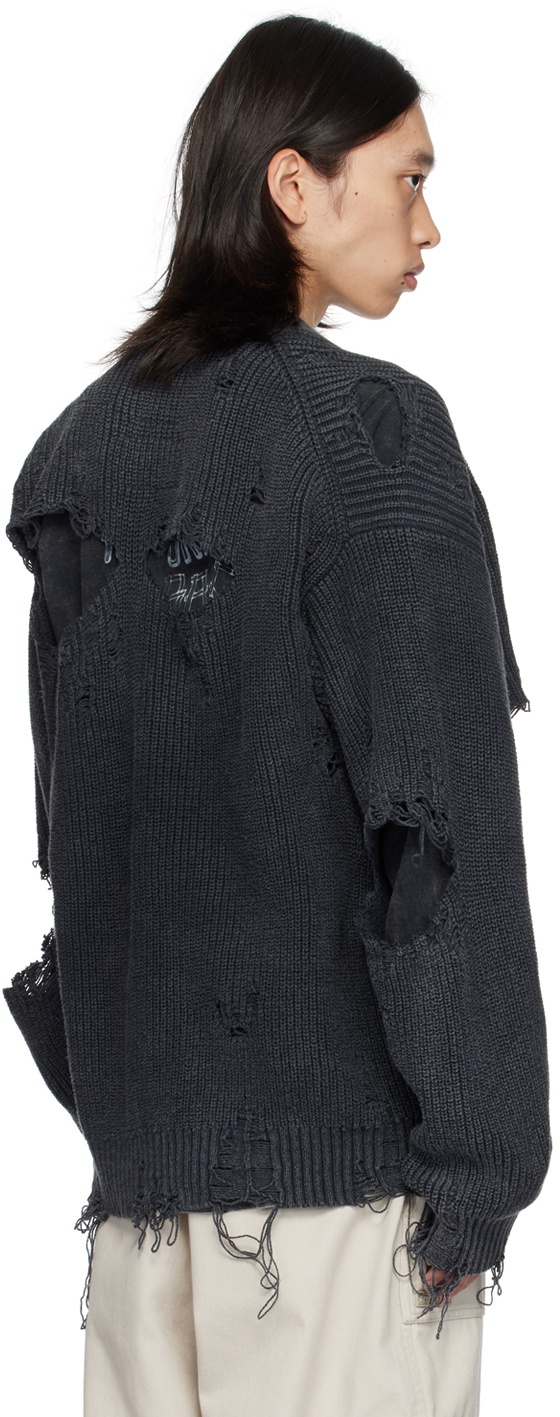 Maison MIHARA YASUHIRO Black Distressed Cardigan Maison MIHARA