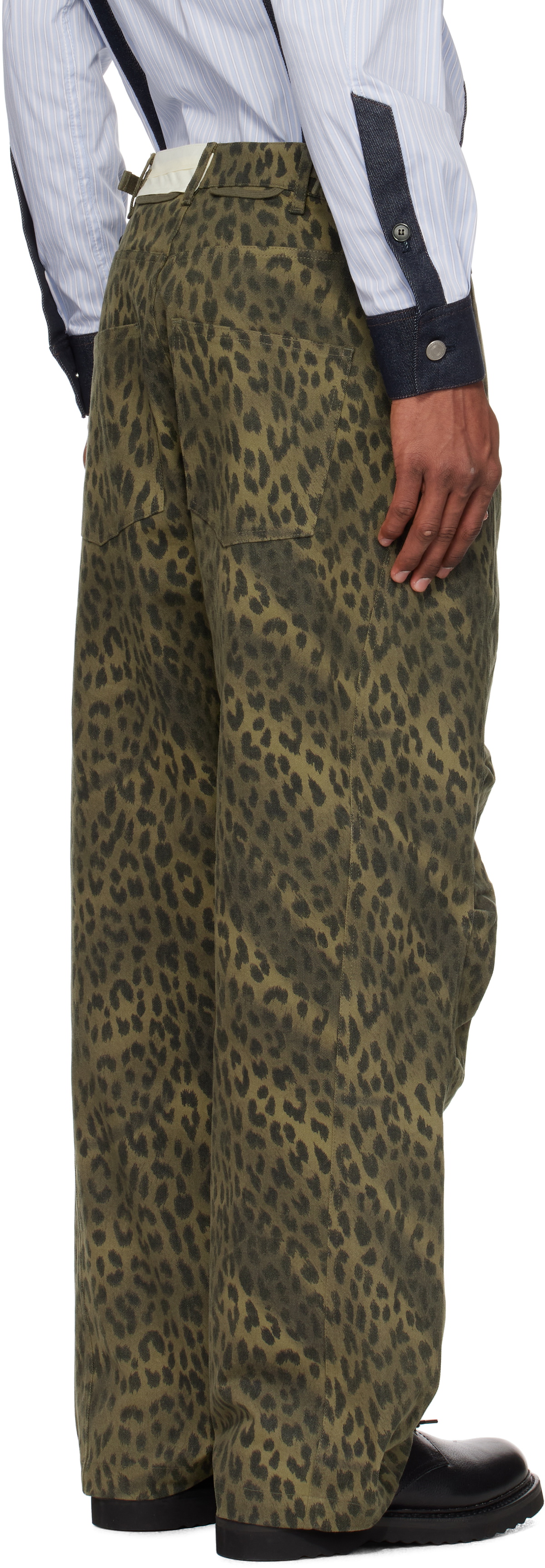 Andersson Bell Khaki Leopard Cross-Over Wide Jeans