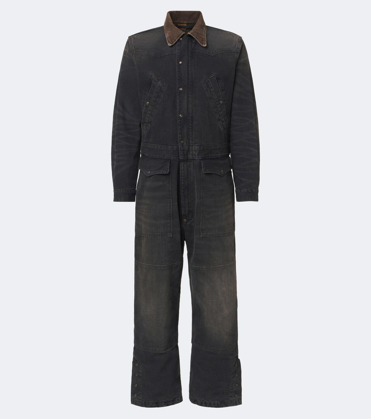 RRL Corduroy-trimmed denim jumpsuit