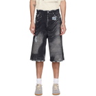 CAMPERLAB Black Distorted Print Distressed Denim Shorts