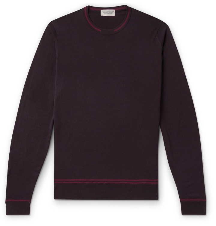 Photo: John Smedley - Contrast-Tipped Merino Wool Sweater - Purple