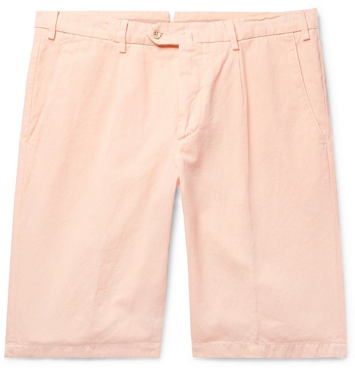 Photo: Loro Piana - Slim-Fit Pleated Cotton and Linen-Blend Bermuda Shorts - Peach