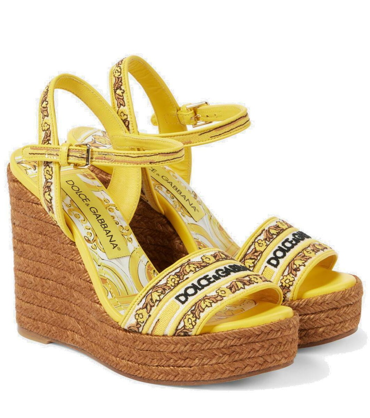 Photo: Dolce&Gabbana Majolica leather-trimmed espadrille wedges