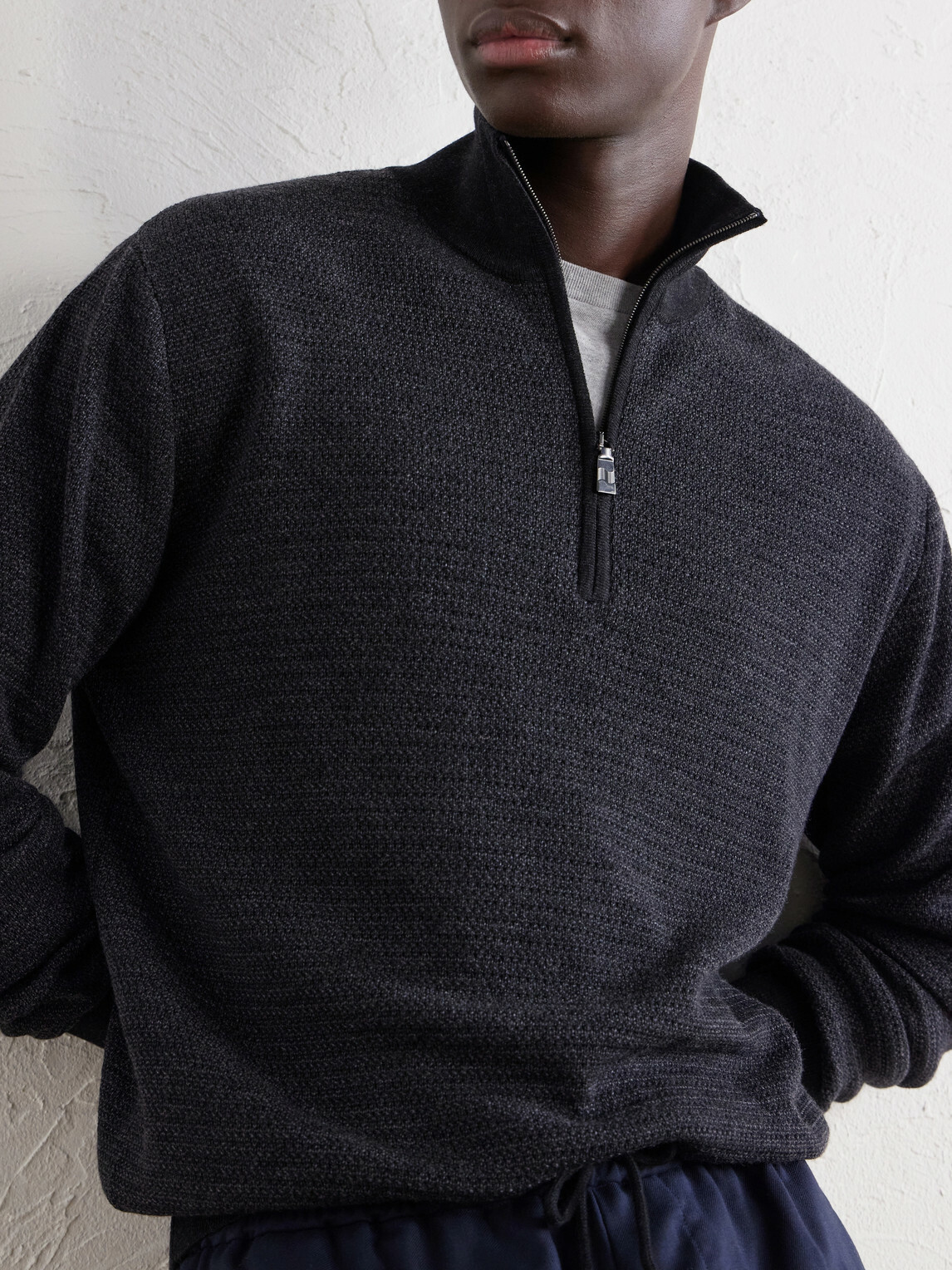 Frescobol Carioca - Heitor Merino Wool Half-Zip Sweater - Black