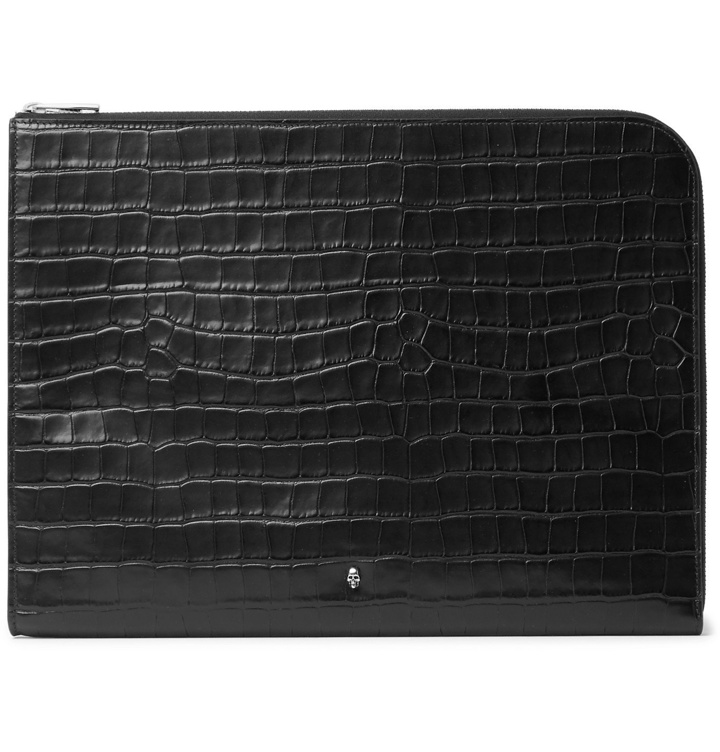 Photo: Alexander McQueen - Embellished Croc-Effect Leather Pouch - Black