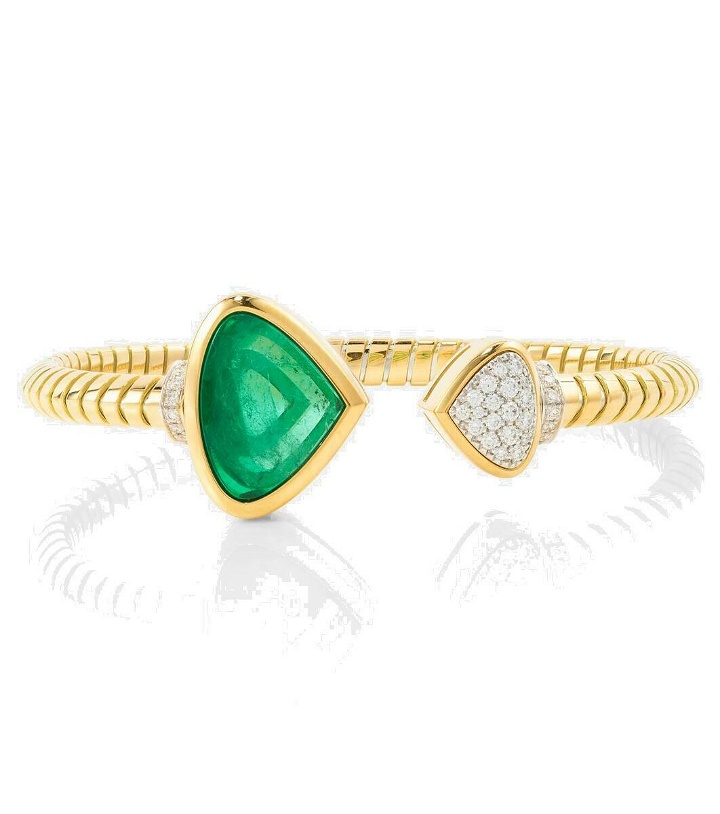 Photo: Marina B Trisolina 18kt gold cuff bracelet with diamonds and emerald