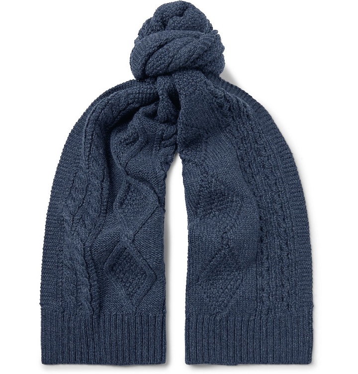 Photo: RRL - Cable-Knit Wool Scarf - Blue