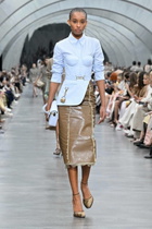 Fendi Ruffle-trimmed leather midi skirt