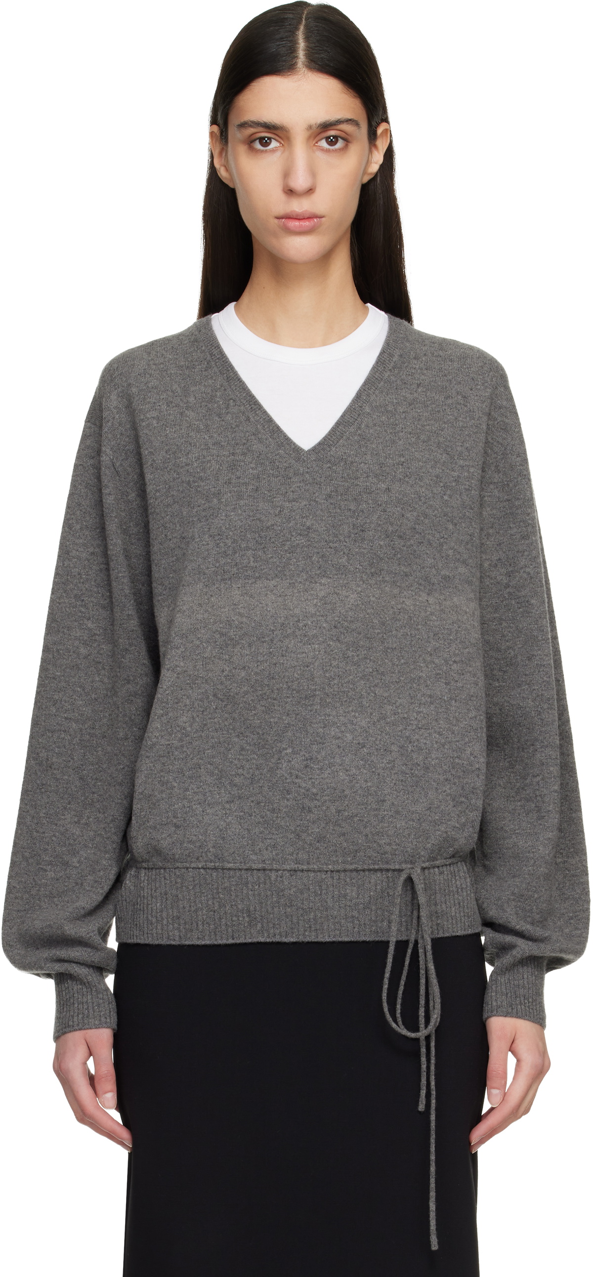 LE17SEPTEMBRE Gray Cashmere Blend Wholegarment V-Neck Sweater