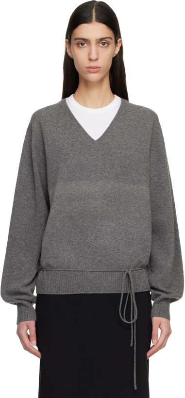 Photo: LE17SEPTEMBRE Gray Cashmere Blend Wholegarment V-Neck Sweater