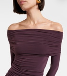 Wolford Ruched semi-sheer off-shoulder top