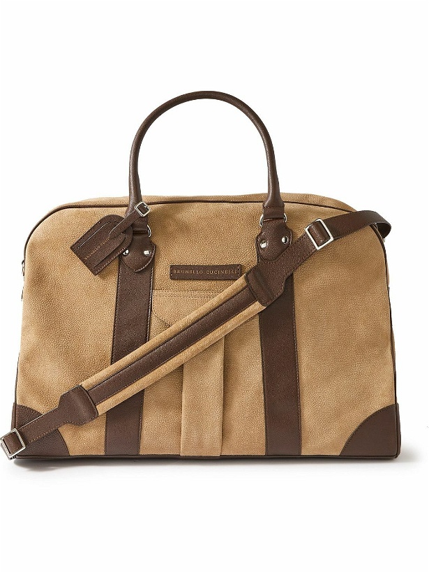 Photo: Brunello Cucinelli - Logo-Appliquéd Leather-Trimmed Suede Duffle Bag