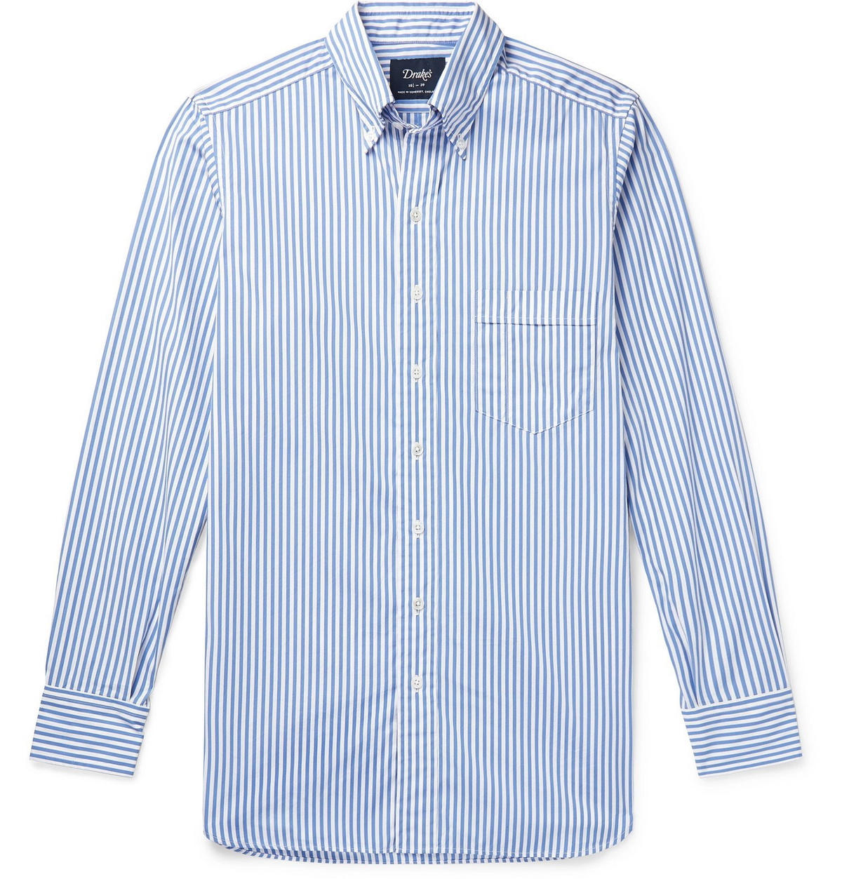 Drake's - Button-Down Collar Striped Cotton-Poplin Shirt - Blue Drake's