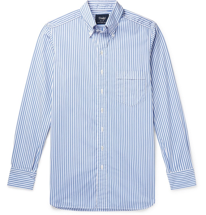 Photo: Drake's - Button-Down Collar Striped Cotton-Poplin Shirt - Blue