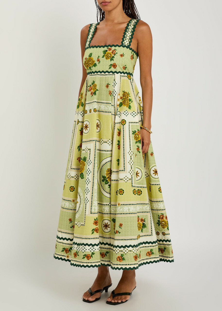 Alemais Dixie Printed Cotton-poplin Midi Dress Yellow