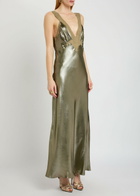 Saint Laurent Metallic Silk Maxi Dress Silver Other