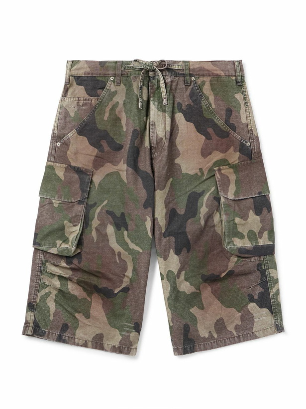Photo: 424 - Straight-Leg Camouflage-Print Cotton-Ripstop Drawstring Cargo Shorts - Green