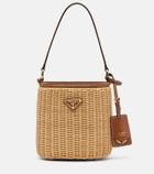 Prada Leather-trimmed wicker bucket bag