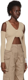 Rokh Beige Viscose Cardigan & Tank Top Set