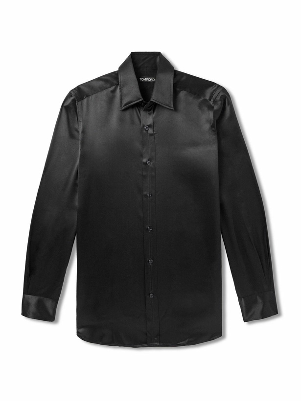 Photo: TOM FORD - Slim-Fit Silk-Satin Shirt - Black