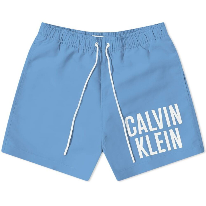 Photo: Calvin Klein Men's Large Logo Swim Short in Dreamy Blue