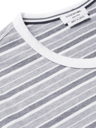 THOM BROWNE - Grosgrain-Trimmed Striped Cotton-Jersey T-Shirt - Gray
