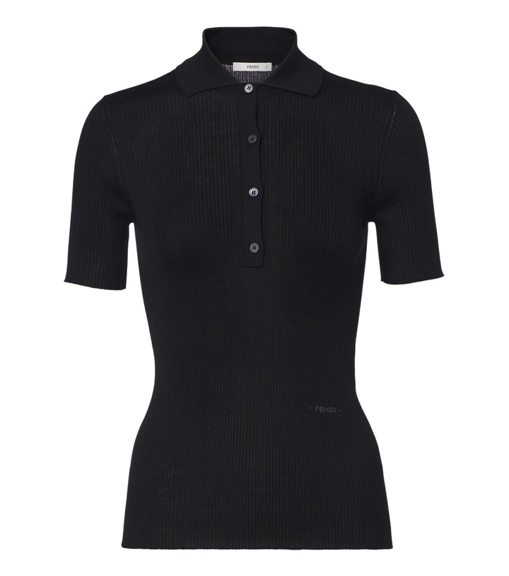 Photo: Fendi Ribbed-knit wool-blend polo shirt