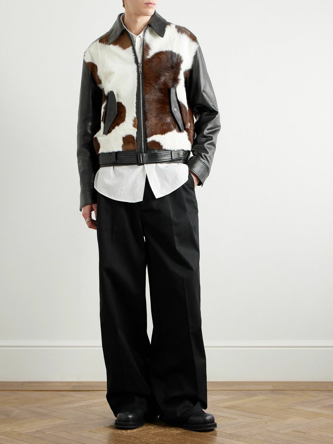 ジャケット GIVENCHY LONG SLEEVE WITH ATTACHED BELT BLOUSON Givenchy - Slim-Fit Belted Cow-Print Calf Hair and Leather