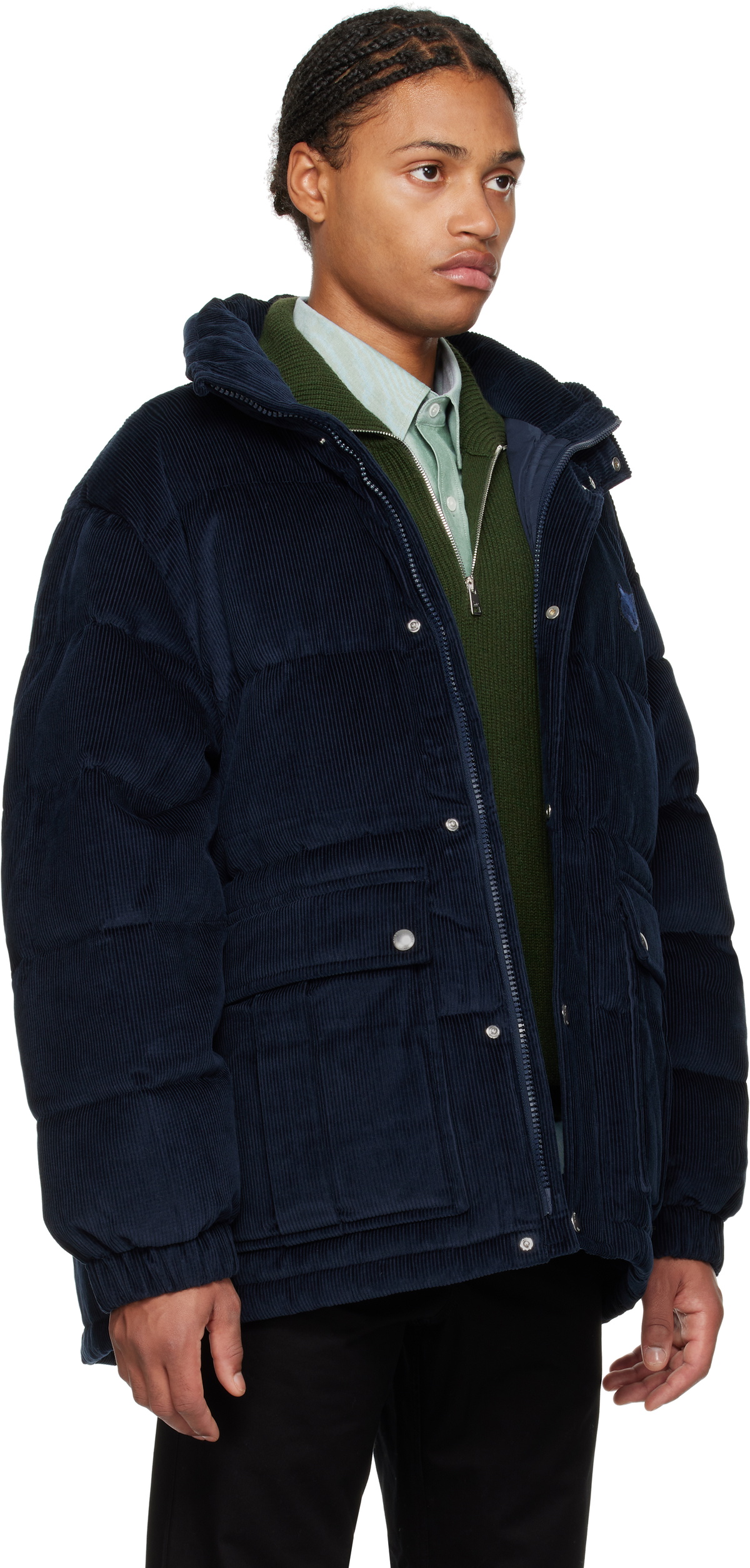 Maison Kitsuné Navy Corduroy Down Puffer Jacket Maison Kitsune