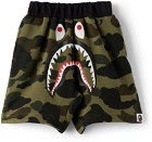 BAPE Kids Green Camo Shark Sweat Shorts