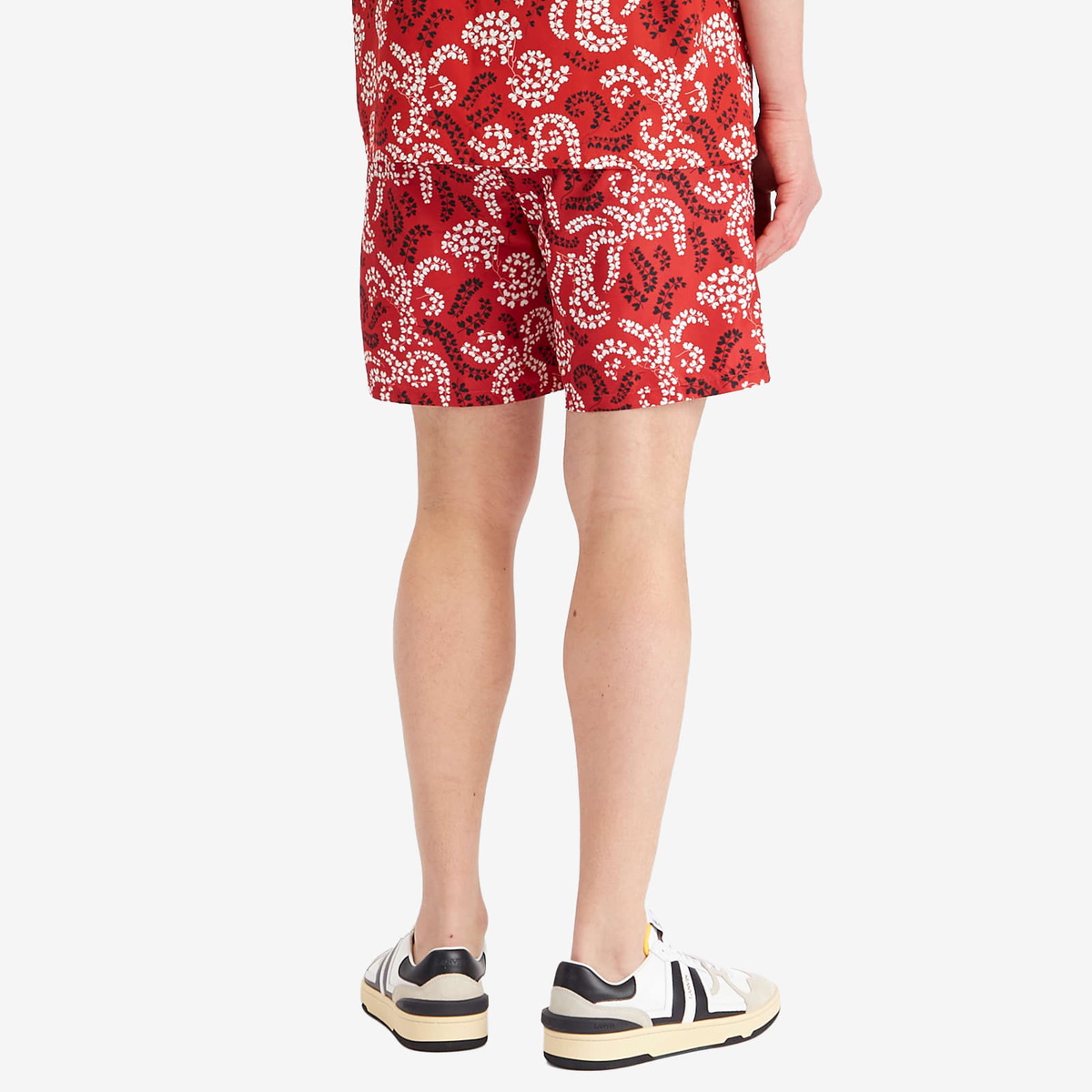 Lanvin Men's Rateau Print Swim Shorts in Carmine Red