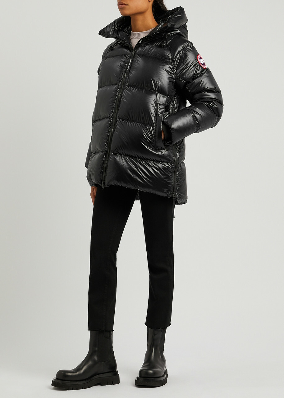 Canada Goose Women's Large Black Cypress Quilted Feather-Light Shell Coat Features a Drawstring Hood