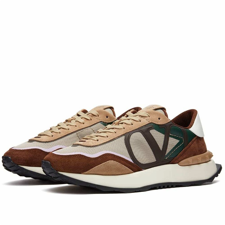 Photo: Valentino Men's Vintage Runner Sneakers in Chocolate Brown/Camel/Light Lilac