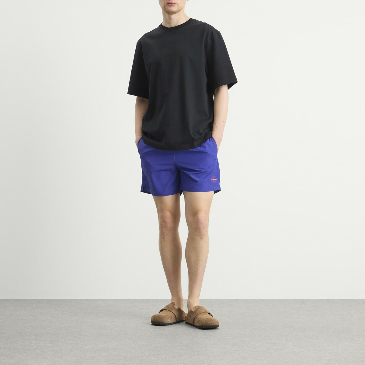 Calvin Klein Men's Medium Drawstring Swim Shorts in Blue River Fog
