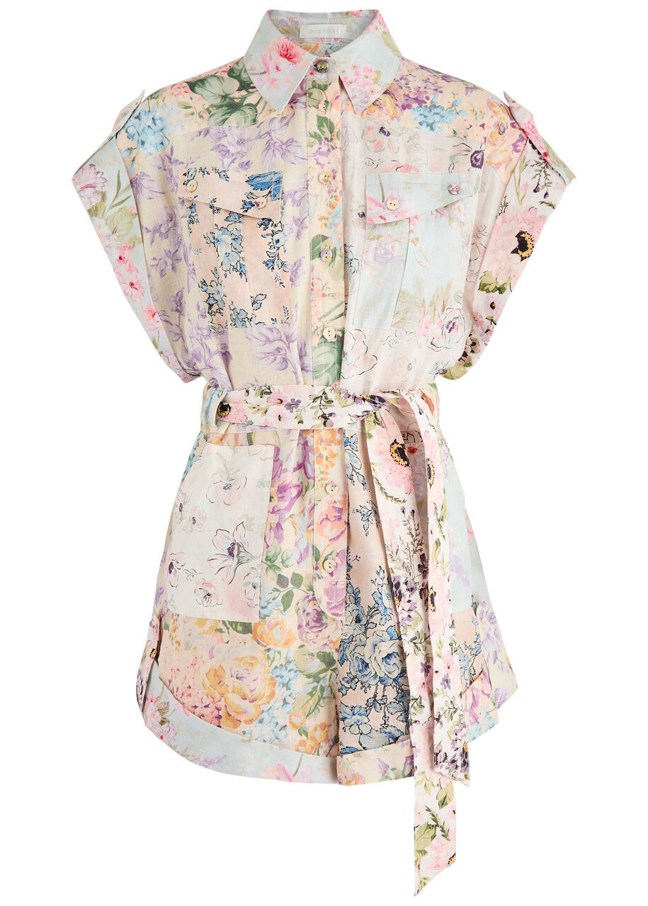 Zimmermann Acacia Floral-print Linen Playsuit Multi Floral