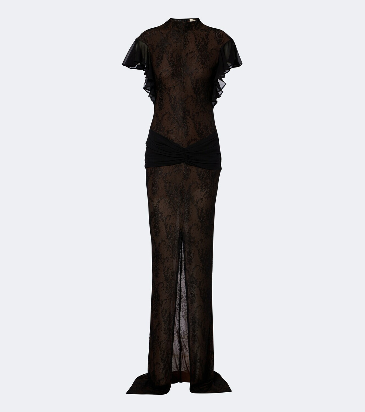 De La Vali Omero ruched lace maxi dress
