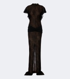 De La Vali Omero ruched lace maxi dress