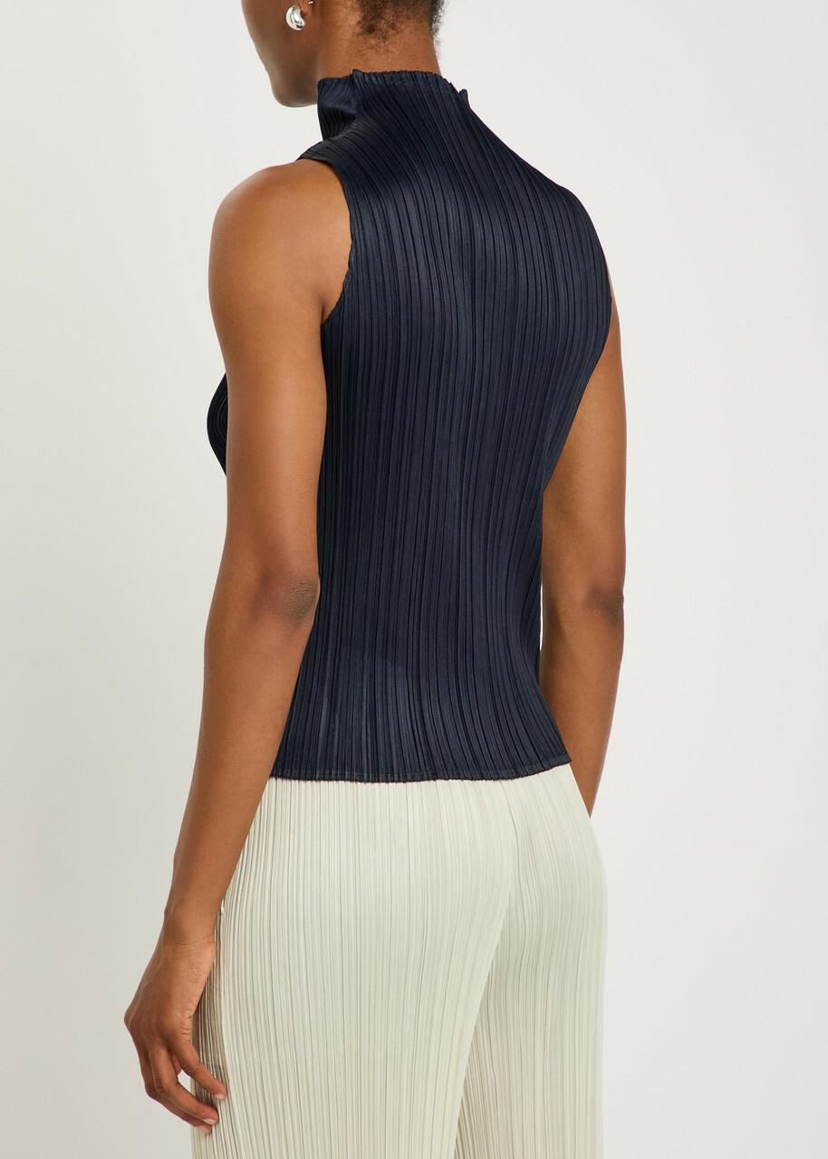 Pleats Please Issey Miyake Pleated Woven top Navy