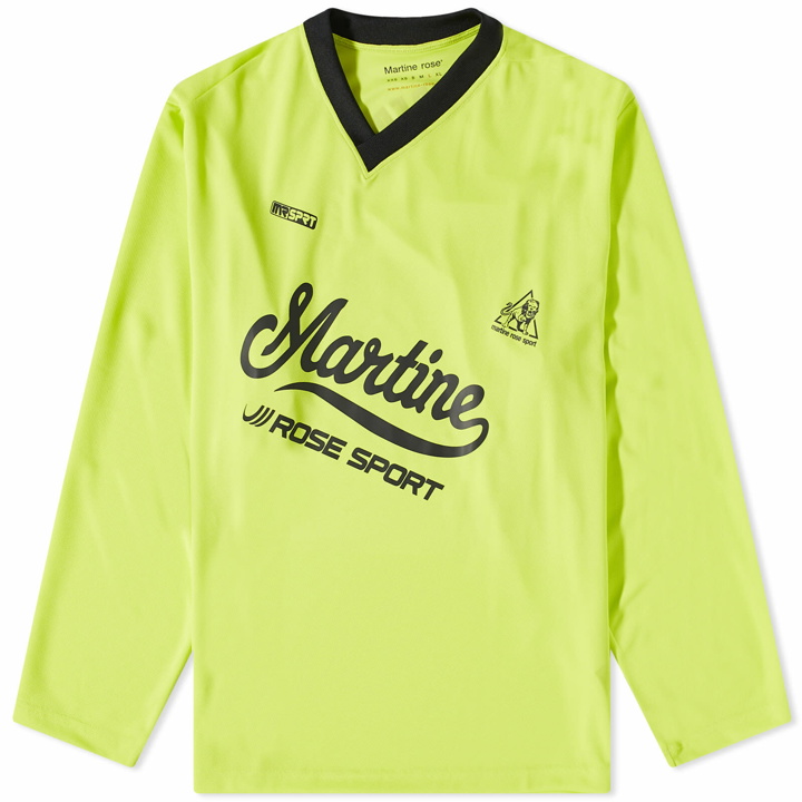 Photo: Martine Rose Men's Long Sleeve Twist Football T-Shirt in Fluorescent Yellow