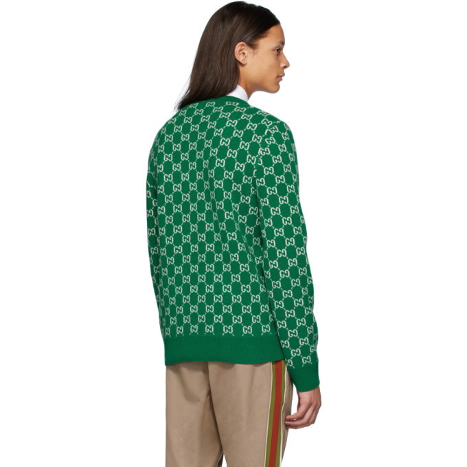 GG wool jacquard sweater in green and camel