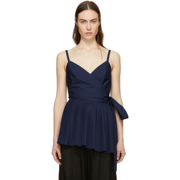 Cedric Charlier Navy Asymmetric Ruffle Camisole