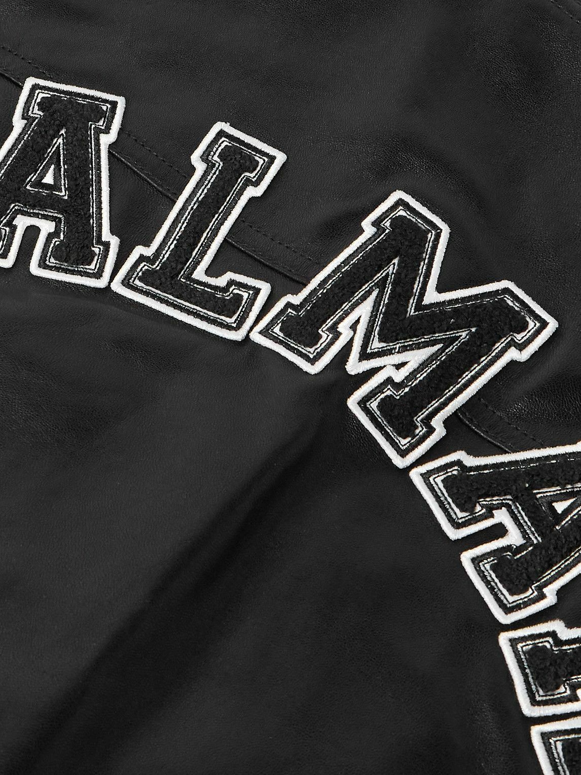 Balmain - Logo-Appliquéd Leather and Wool Varsity Jacket - Black
