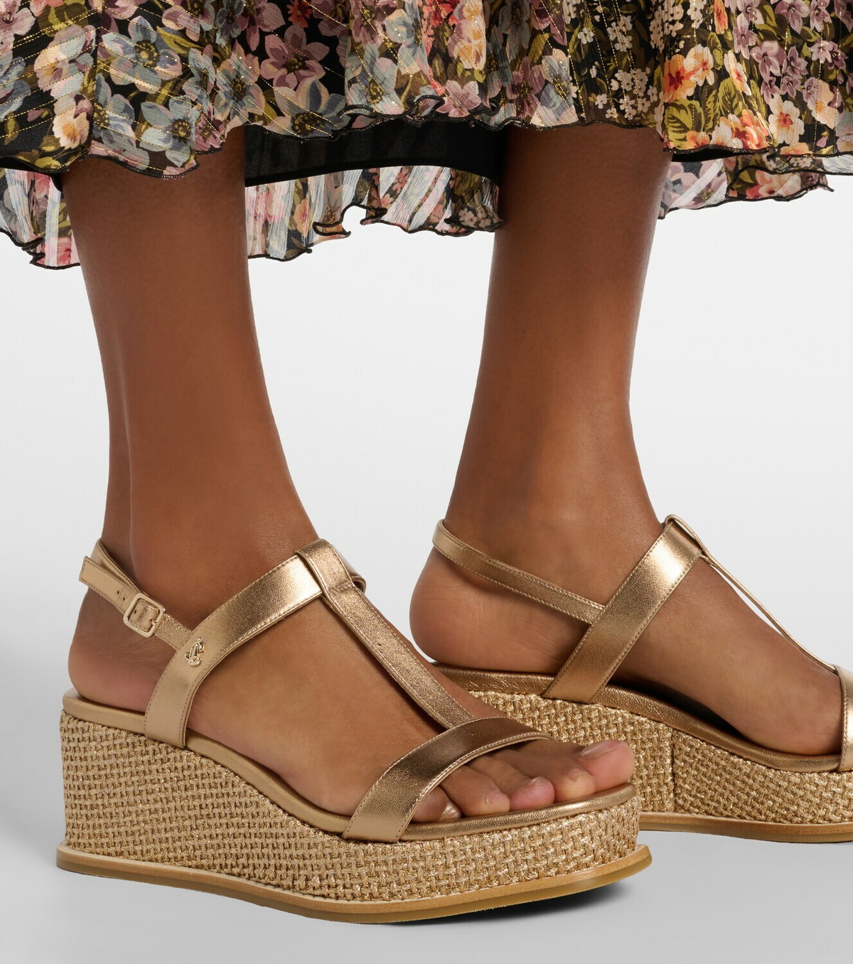 Jimmy Choo Theia metallic leather wedge sandals