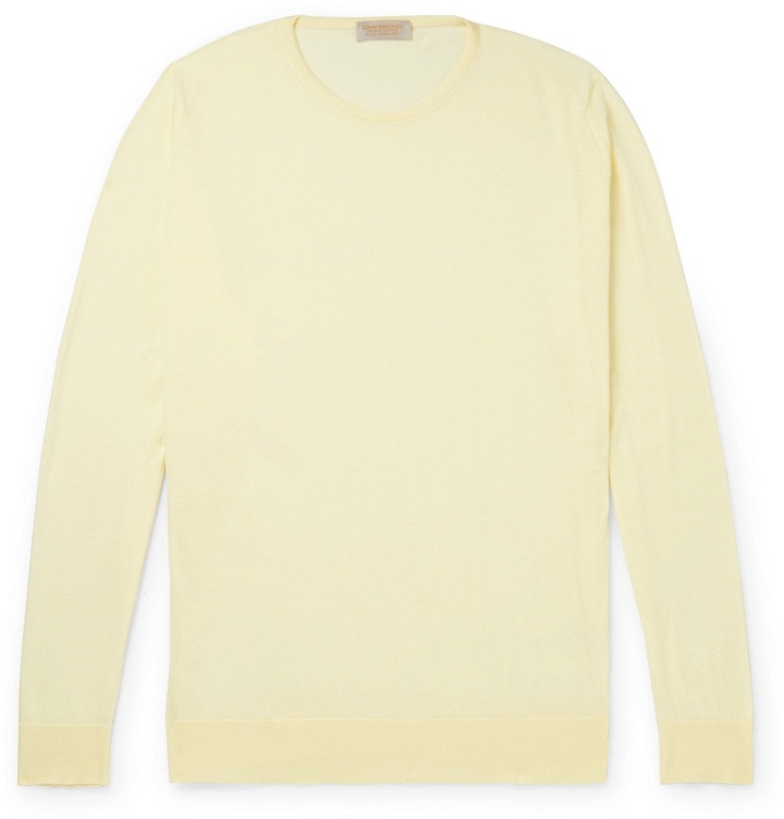 Photo: John Smedley - Slim-Fit Sea Island Cotton and Cashmere-Blend Sweater - Yellow