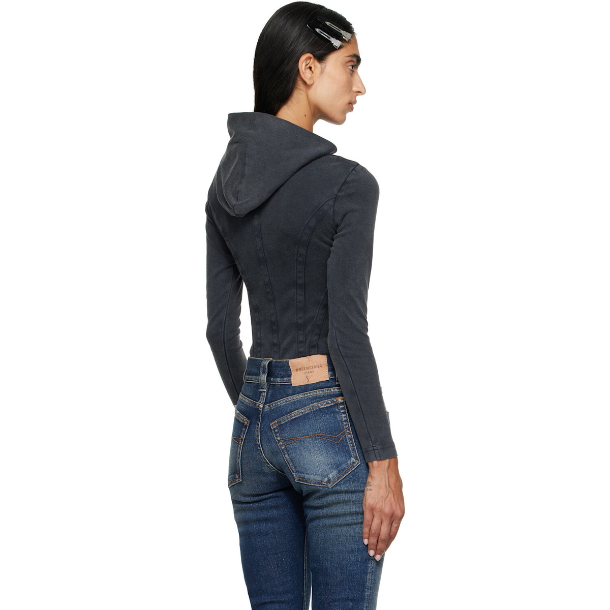 Balenciaga Black Corseted Zip Interlock Stretch Jersey Hoodie