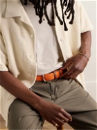 Anderson & Sheppard - 3.5cm Leather-Trimmed Woven Elastic Belt - Orange