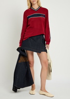 House OF Sunny Joey Stripe-trimmed Fine-knit top Red