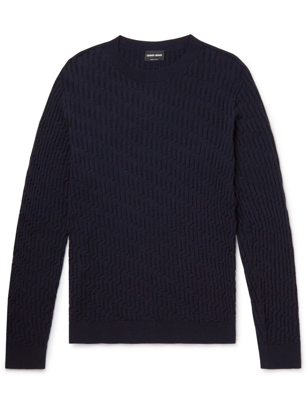 Photo: Giorgio Armani - Textured Wool-Blend Sweater - Blue